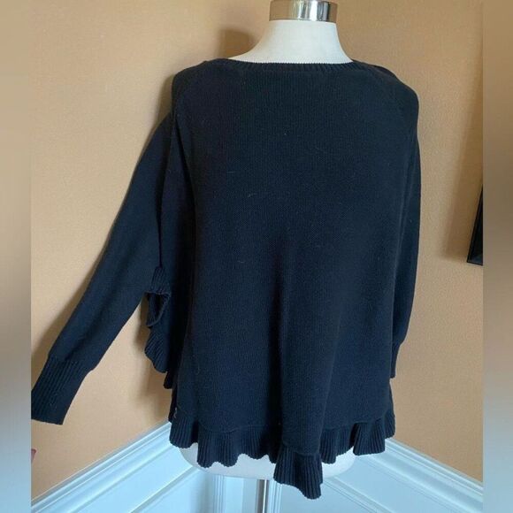 April Marin Ruffle Hem Poncho Sweater Black L - Picture 5 of 10